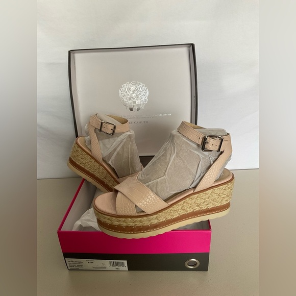 Vince Camuto Pink Tan Espadrilles Chic Design - Picture 2 of 8